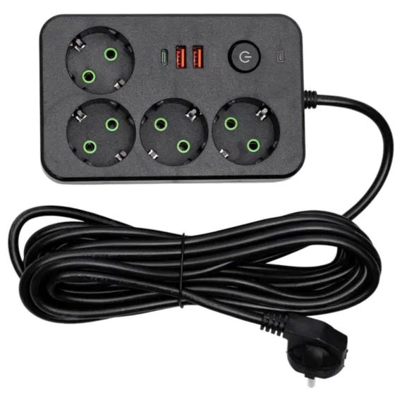 Мережевий фільтр-подовжувач 4 розетки 2xUSB-A 1xUSB-C 5м чорний HP-5-48 | Зображення 1