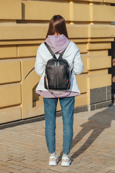 Жіночий чорний міський рюкзак з натуральної шкіри Tiding Bag - 24994 | Зображення 3