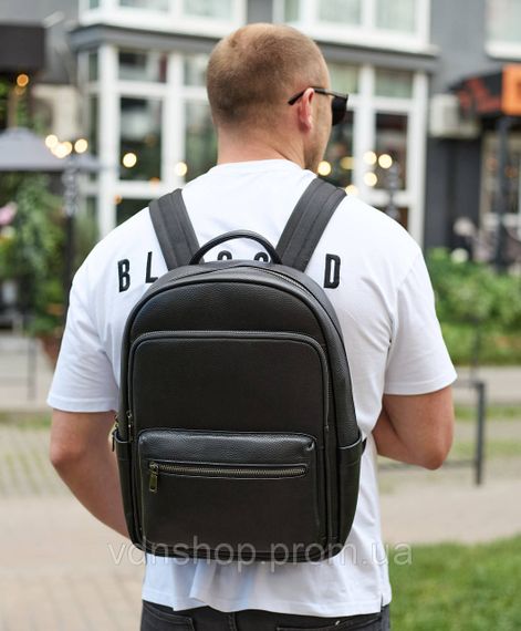 Чоловічий шкіряний рюкзак 41х31х16, універсальний міський наплічник для роботи та поїздок, офісна чоловіча сумка, чорний | Зображення 5