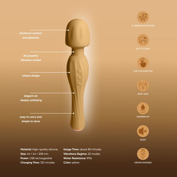 Вибратор-микрофон 28 режимов Sweet Em, жёлтый Sex Aura | Зображення 3