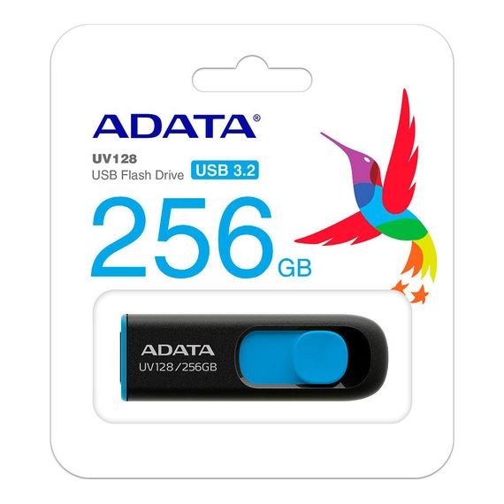 USB флеш накопичувач ADATA 256GB UV128 Black/Blue USB 3.2 (AUV128-256G-RBE) | Зображення 3