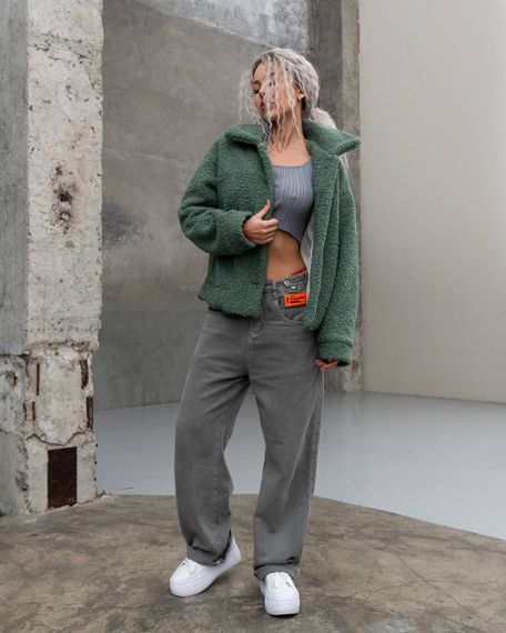 Женская короткая куртка мех Тедди, MN0002  цвет оливковый, размер L | Зображення 4