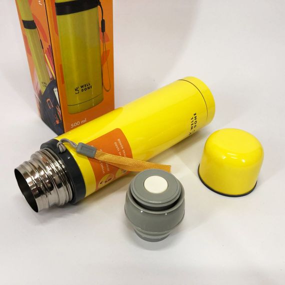 Термос вакуумний Well Done WD-7145Y 500 мл. Хороший невеликий термос для питної води. Колір: жовтий | Зображення 1