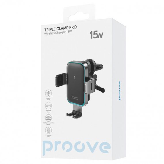 Держатель в машину с беспроводным ЗУ Proove Triple Clamp Pro 15W | Зображення 1