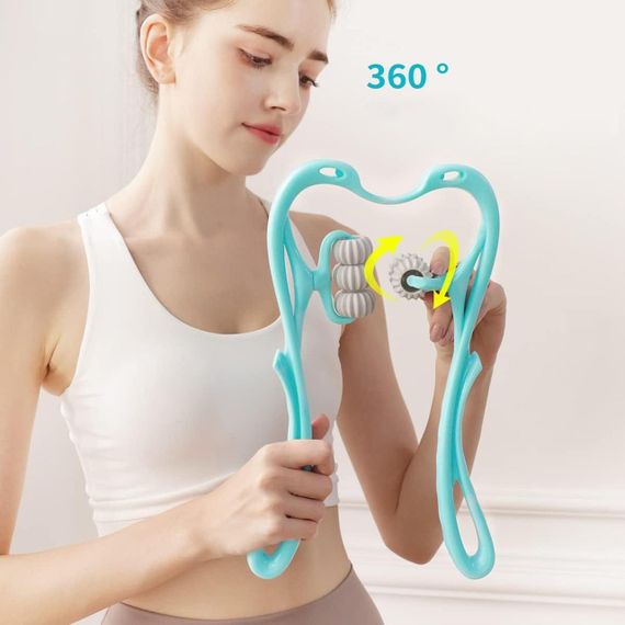 Ручной роликовый массажер с 6-ю роликами для шеи и тела, Голубой / Универсальный расслабляющий массажер | Зображення 7