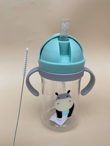 Поїльник непроливайка з трубочкою і грузиком бегемот зелений 350мл | Зображення 4