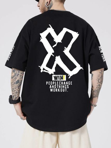 Футболка мужская с принтом повседневная S Черная