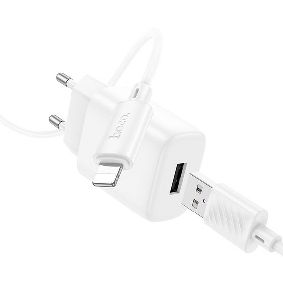 СЗУ Hoco C134A Solid 12W (1USB-A) + кабель USB to Lightning White | Зображення 1
