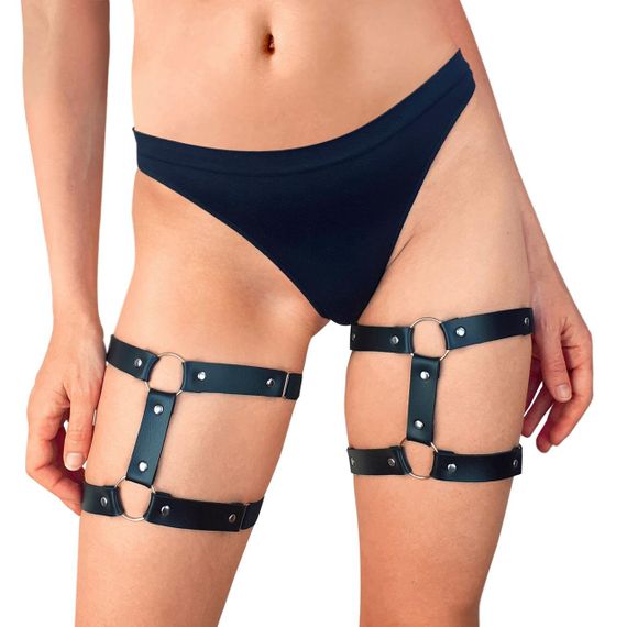 Гартери на ногу із натуральної шкіри Art of Sex - Kristina Leg Garters (2 шт), колір Червоний, Чорний | Зображення 1