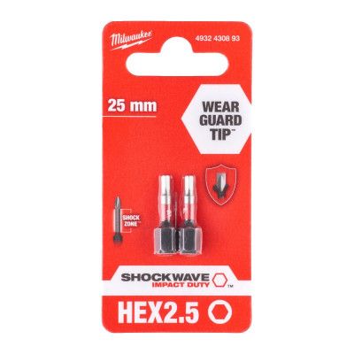 Набор бит Milwaukee SHOCKWAVE Hex2.5, 25мм, 2шт (4932430893) | Зображення 2