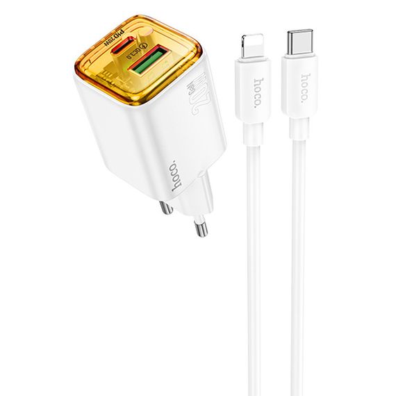 МЗП Hoco N52 Monsoon PD20W+QC3.0 (1USB-A/1C) + кабель Type-C to Lightning White