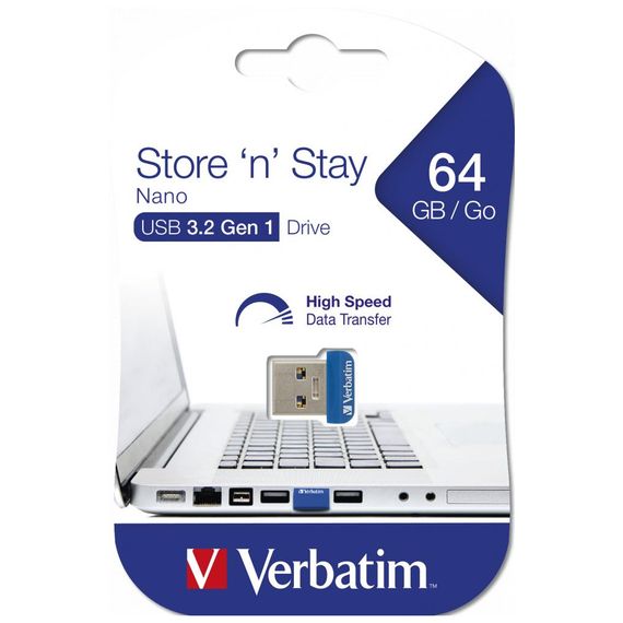 USB флеш накопичувач Verbatim 64GB Store 'n' Stay NANO Blue USB 3.0 (98711) | Зображення 4
