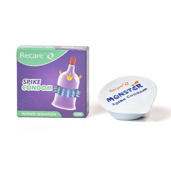 Насадка на член Recare Spike Condom Pink (презерватив з кульками та рядами шипів), Фіолетовий | Зображення 2