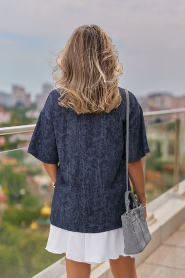 Жіноча вільна футболка Labubu варена тай дай колір темно-синій, розмір 46/48, GF05256 | Зображення 2