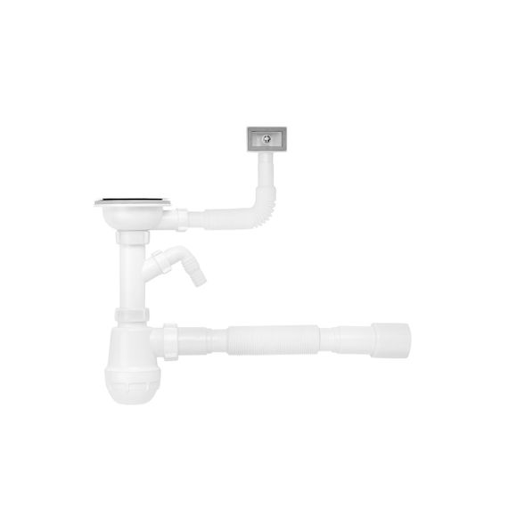 Сифон для кухонної мийки Kroner KRP - KS02-1 3 1/2"х40/50 мм з відводом для пральної машини, з квадратним пере