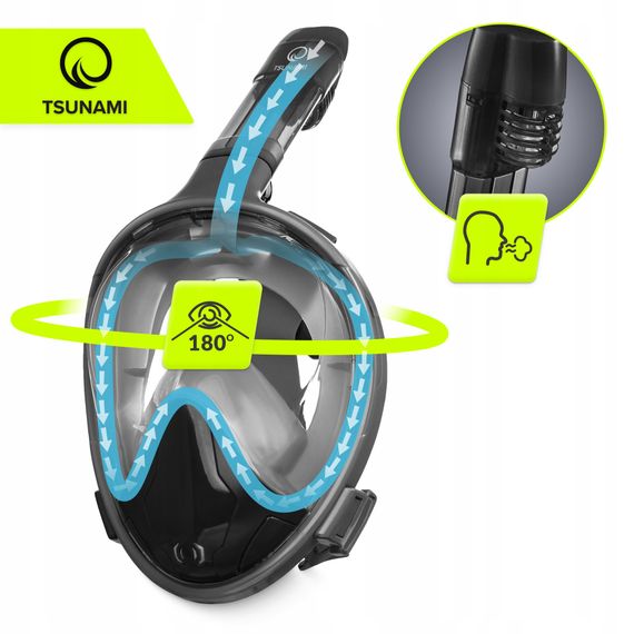 Маска для снорклінгу TSUNAMI повнолицьова, зі складною трубкою Size S/M Grey (P-5907739318183) | Зображення 8