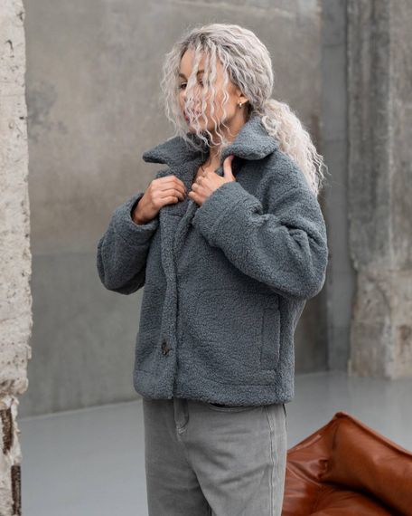 Женская короткая куртка мех Тедди, MN0002  цвет серый, размер XL | Зображення 3