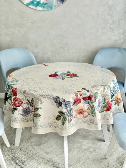 Скатертина гобеленова MANDALAS FLOWERS Limaso, Ø160, Кругла, Повсякденний, Без люрексу, 40% поліестер, 60% бавовна, Гобелен | Зображення 1