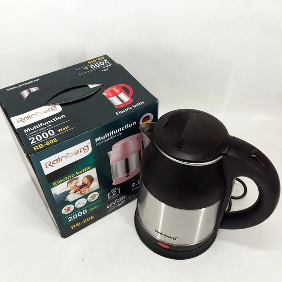 Электрочайник Rainberg RB-808 2 л нержавеющая сталь, хороший электрический чайник. CK-740 Цвет: черный | Зображення 5
