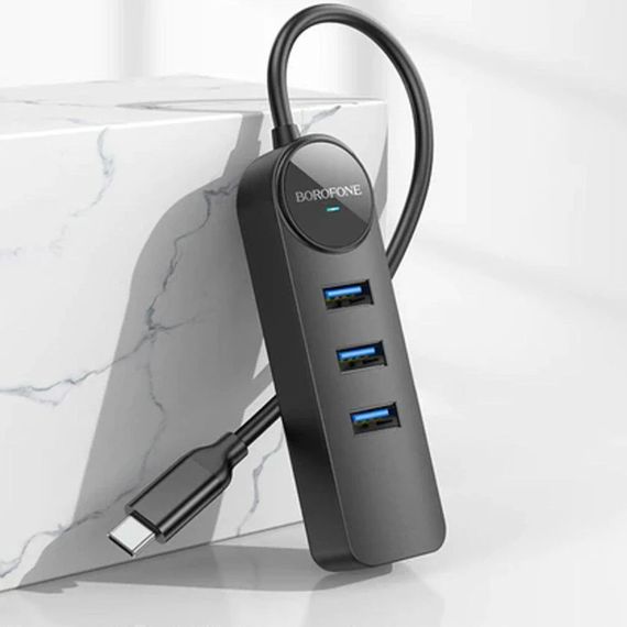 Перехідник Borofone DH6 Erudite 4in1 Gigabit Ethernet (Type-C to USB3.0*3+RJ45) (0.2m) Black | Зображення 4