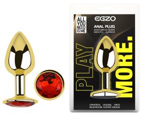 Анальна пробка з кристалом EGZO - Gold Round Plug Red size S Sex Aura