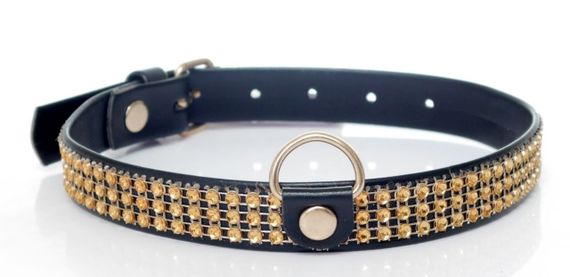 Ошейник из искуственной кожи с кристаллами Fetish Boss Series - Collar with crystals Gold, BS3300100 Sex Aura