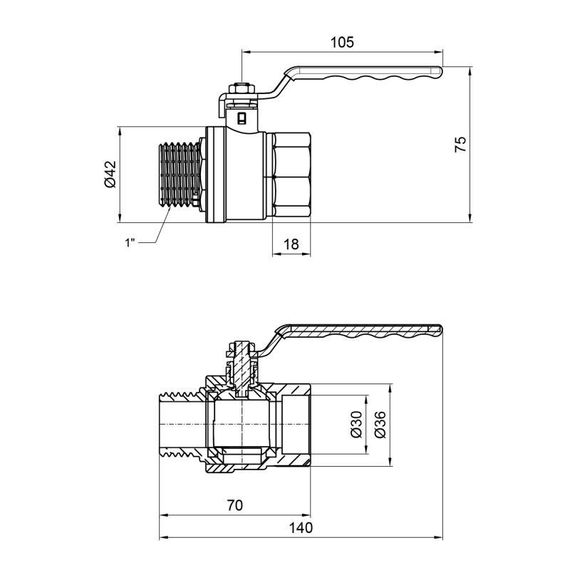 Кран шаровой Thermo Alliance Standart 1" ВН для газа (рычаг) SD605NG25PN40 | Зображення 1