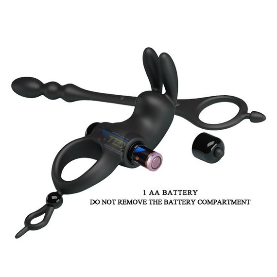 Эрекционное кольцо с анальной пробкой - Pretty Love Vibration Penis Sleeve V Black sexstyle | Зображення 10