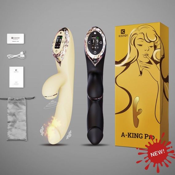 Вакуумний вібратор-кролик з підігрівом KISSTOY A-King Pro Yellow, з LED-екраном | Зображення 4