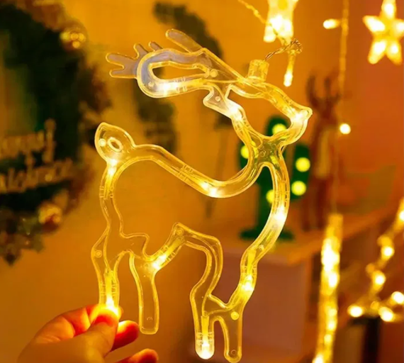 Гирлянда Штора с формами колокольчик, елка, олень 12 PCS light | Зображення 2