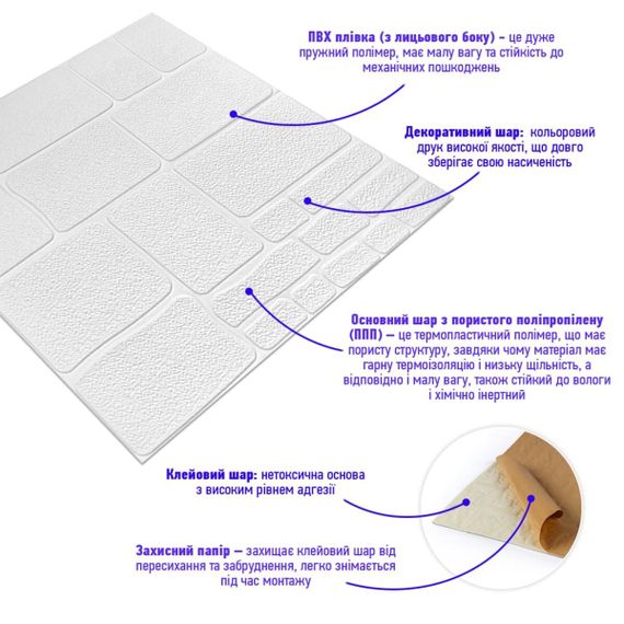 Самоклеюча 3D панель камінь білий 700х700х6мм (151) SW-00001155 | Зображення 1