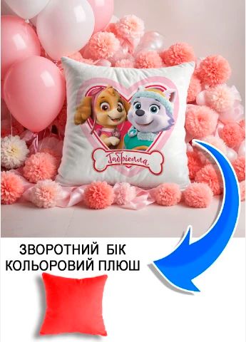Подушка плюшева Мерч Крафт Дизайн з принтом paw patrol 3 імя Габрiелла червоний плюш квадратна 33х33 см
