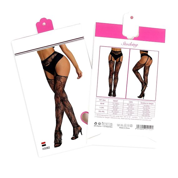 Колготки с имитацией чулок Star Night с узорами, черные, XS-M sexstyle | Зображення 5