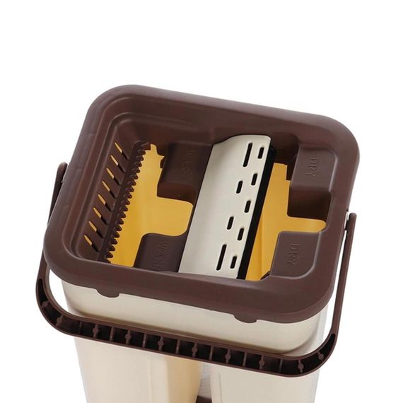 Комплект для прибирання швабра та відро 3,5л з автоматичним віджимом, Scratch Cleaning Mop, Бежевий / Швабра ледарка з відром | Зображення 3