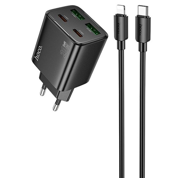 СЗУ Hoco N55 Fundador PD20W four-port (2USB-A/2C) + кабель Type-C to Lightning Black