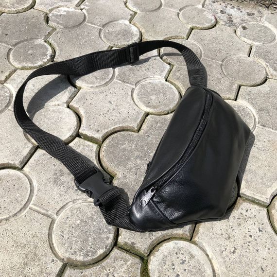 Функціональна бананка, Чорна шкіряна сумка бананка Зручна чорна чоловіча барсетка AM-19 | Зображення 9