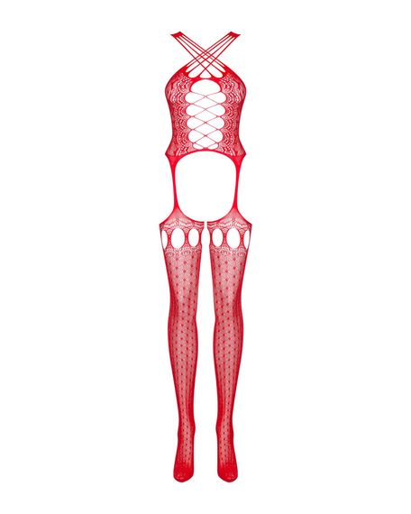 Бодістокінг Obsessive Bodystocking G313 red, шнурівка, геометричний декор, S/M/L | Зображення 4