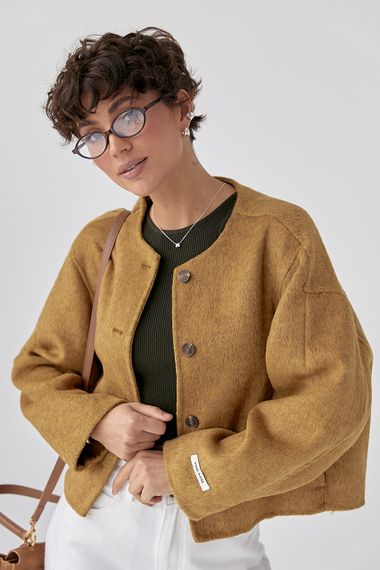 Коротке вовняне пальто - світло-коричневий цвет, ONE SIZE (є розміри) | Зображення 4