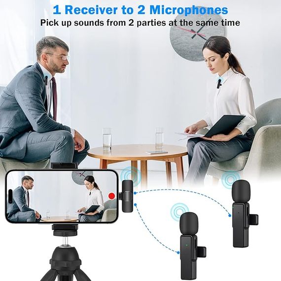 Двойные беспроводные микрофоны homvos для iPhone iPad-Mini Петличный микрофон Plug-Play с автоматической синхронизацией(m26) | Зображення 3