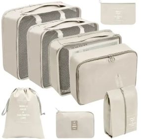 Дорожній органайзер 7в1 Набір органайзерів для одягу, взуття та аксесуарів для подорожей Бежевий