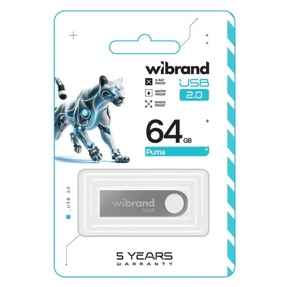 USB флеш накопичувач Wibrand 64GB Puma Silver USB 2.0 (WI2.0/PU64U1S) | Зображення 1