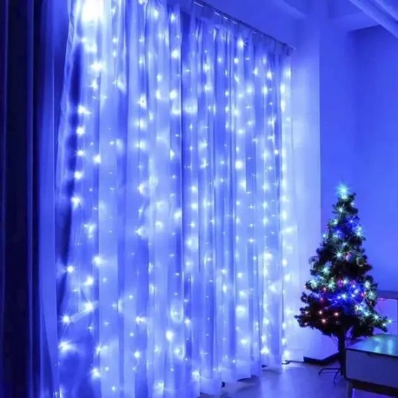 Праздничная гирлянда занавес "Штора" на окно 200LED 3х2м Мультицветная цвет диодов Синий USB | Зображення 2