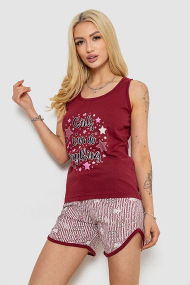 Піжама жіноча з принтом, колір бордовий, 243R2039-1 | Зображення 2