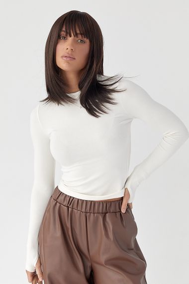 Однотонний еластичний лонг - молочний цвет, M (є розміри)