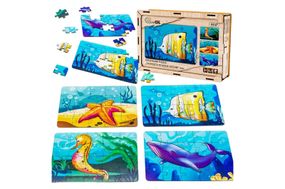 Пазл 4в1 "Морські жителі" дерев'яний, 15 елем., в малюнку  PuzzleOK