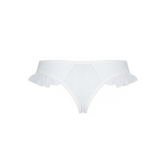 Трусики в горошок, з рюшами та шнурівкою Passion FATIN THONG L/XL, white | Зображення 5