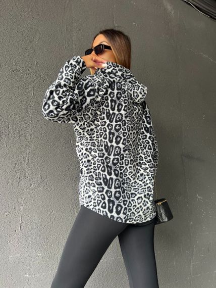 Женская теплая флисовая рубашка леопардовый принт ALI302/1 цвет серый, размер 52/54 | Зображення 3