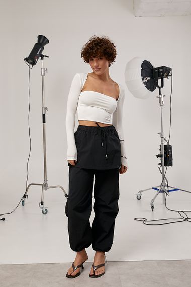 Еластичний жіночий кроп-топ з прямокутним вирізом - молочний цвет, XS (є розміри) | Зображення 2