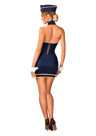 Еротичний костюм стюардеси Obsessive Stewardess uniform M/L, blue, сукня, пілотка, шарф, манжети Sex Aura | Зображення 6