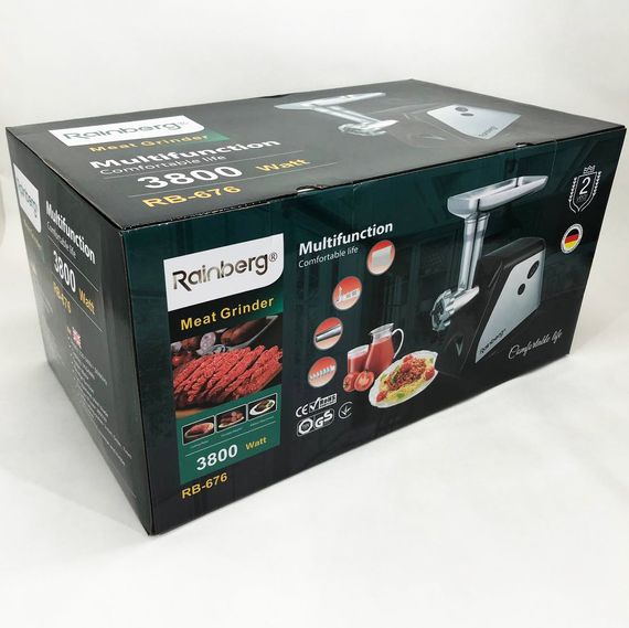 Мясорубка для домашней колбасы Rainberg RB-676 3800W, Мощная мясорубка многофункциональная NL-112 2 скорости | Зображення 6